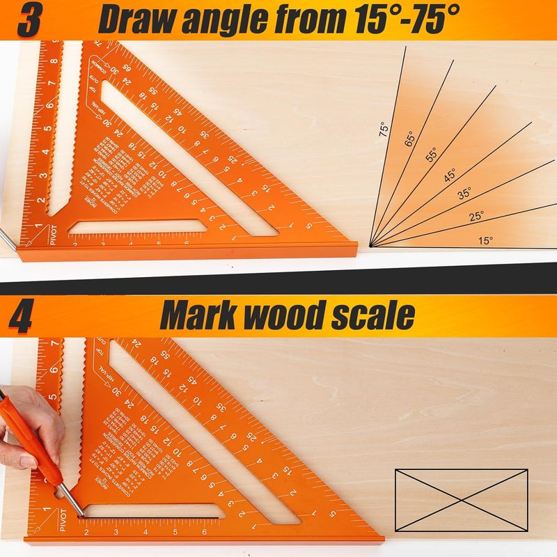 Matework Carpenter Square 12 Inch, Rafter Square for Angle Drawing Measuring Ruler, Framing Square Tool Aluminum for Woodworking, Carpentry - Image 5